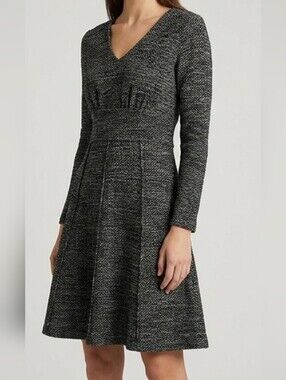 Free People Tweed Dress Keyhole Open Back Grey Black Fit Flare Mini V Neck